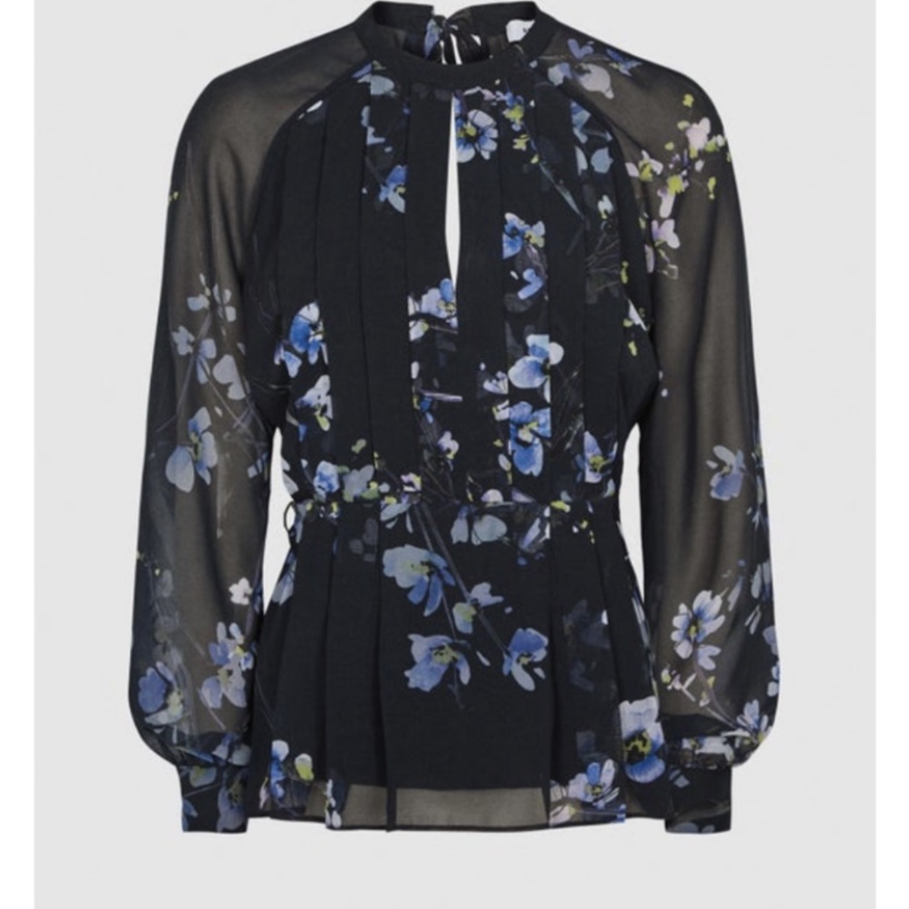 REISS - Robbie Floral Printed Blouse Navy